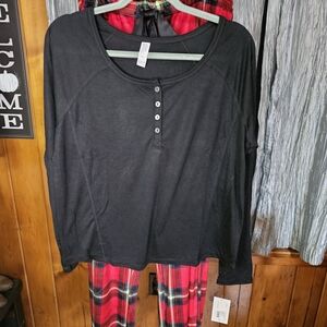 Stars Above Black Long Sleeve Top with Red Plaid Pants
